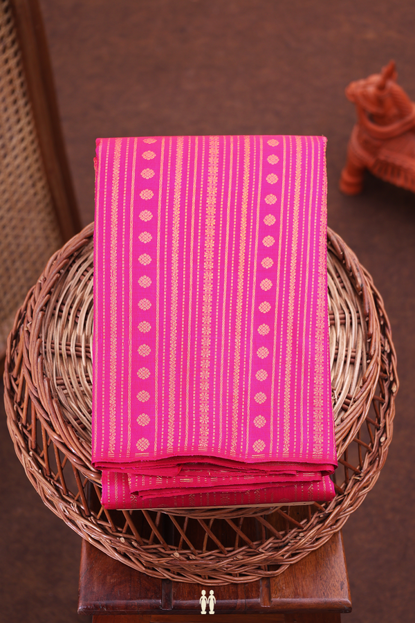 Kanchipuram Silk Saree In Magenta With Stripes Design