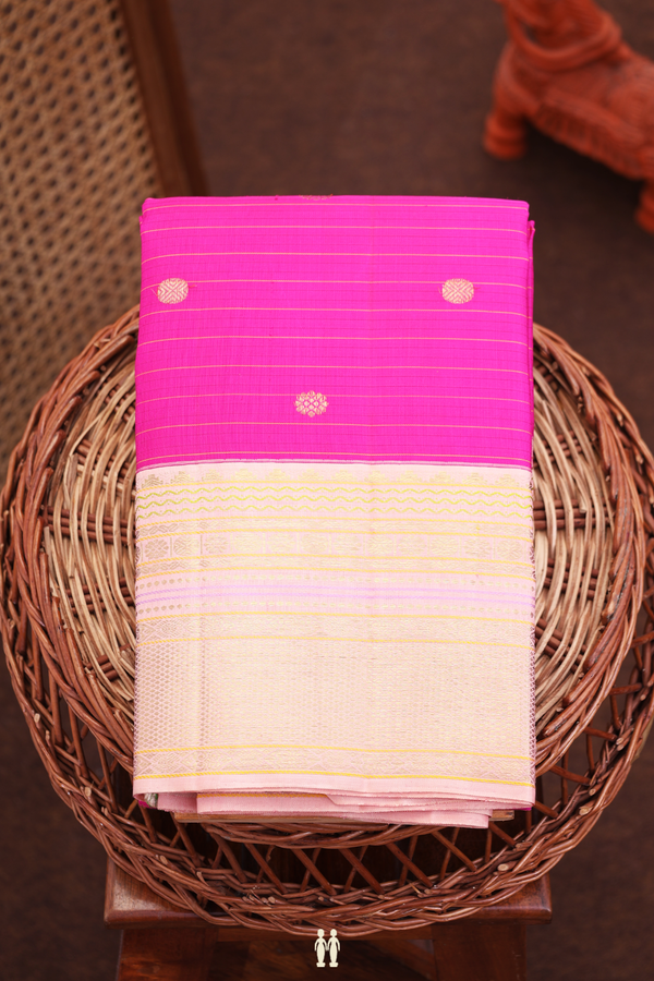 Kanchipuram Silk Saree In Magenta With Stripes Design