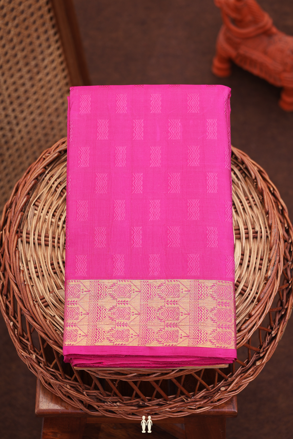 Kanchipuram Silk Saree In Magenta With Threadwork Buttas
