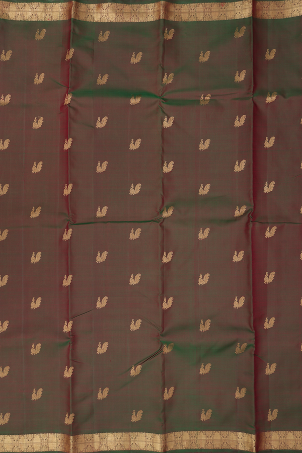 Kanchipuram Silk Saree In Manthulir With Peacock Buttas