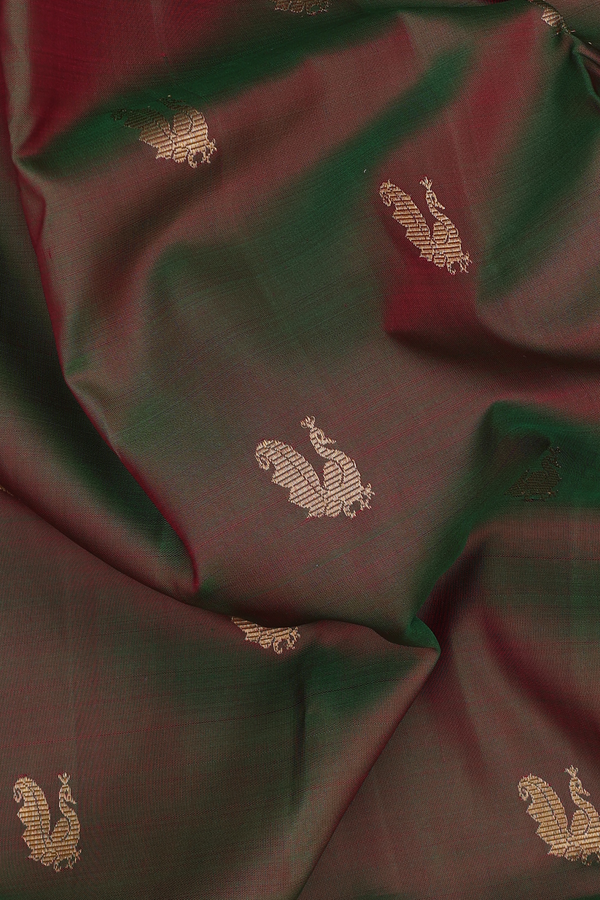 Kanchipuram Silk Saree In Manthulir With Peacock Buttas