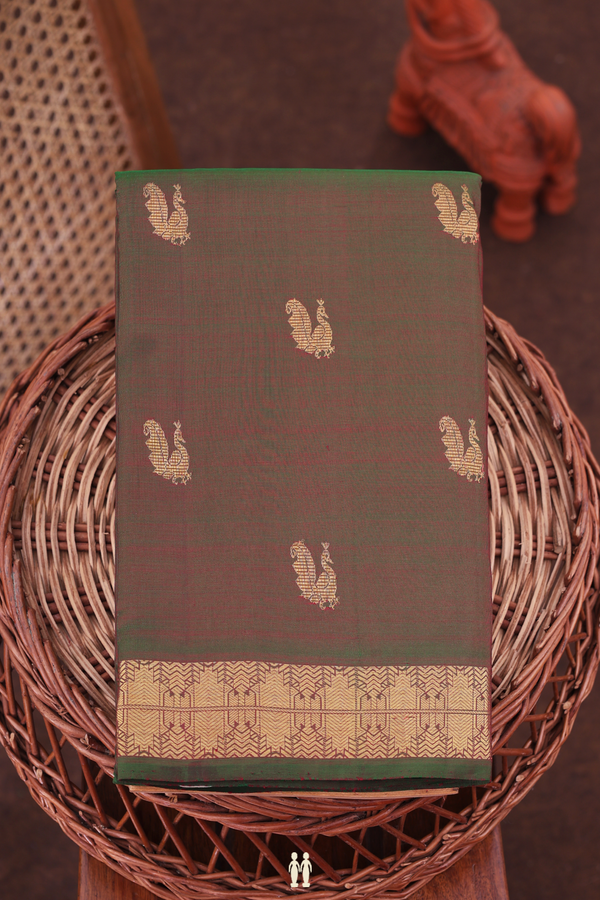 Kanchipuram Silk Saree In Manthulir With Peacock Buttas