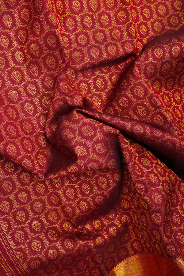 Kanchipuram Silk Saree In Maroon With Brocade Design