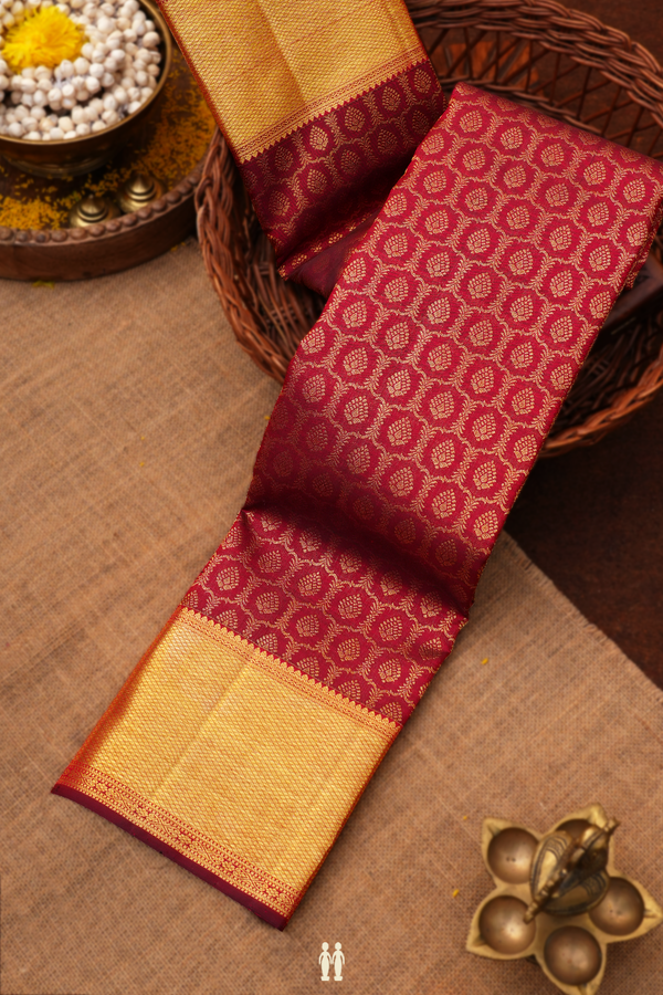 Kanchipuram Silk Saree In Maroon With Brocade Design