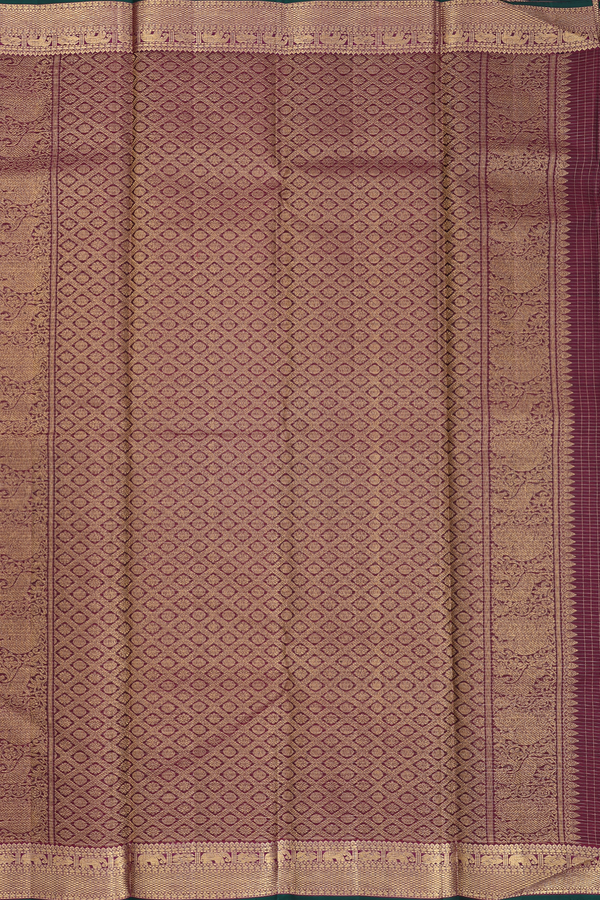 Kanchipuram Silk Saree In Maroon Along Checks With Buttas