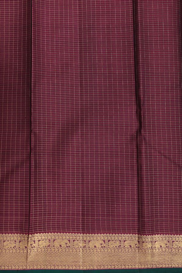 Kanchipuram Silk Saree In Maroon Along Checks With Buttas