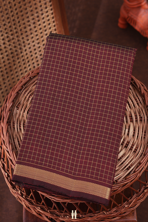 Kanchipuram Silk Saree In Coffee Brown With Checks Design