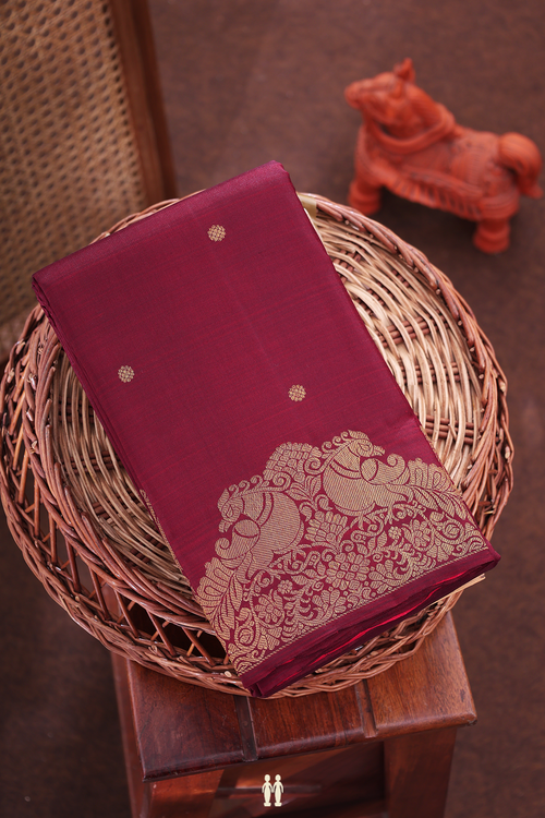 Kanchipuram Silk Saree In Maroon With Floral Buttas