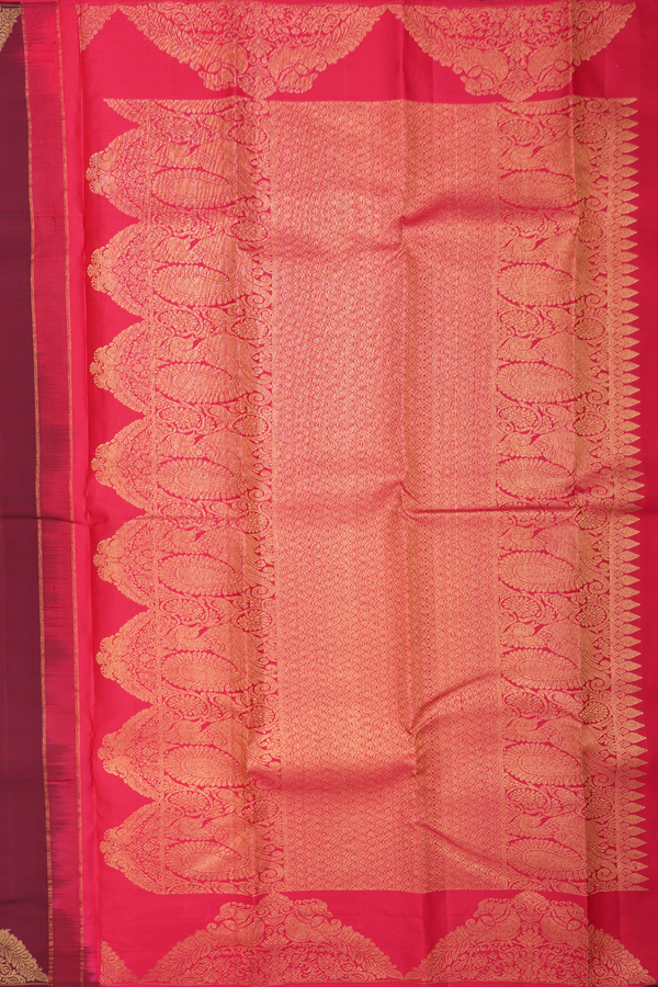 Kanchipuram Silk Saree In Maroon With Floral Buttas