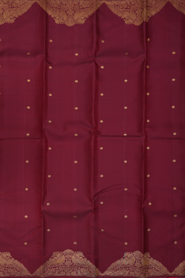 Kanchipuram Silk Saree In Maroon With Floral Buttas