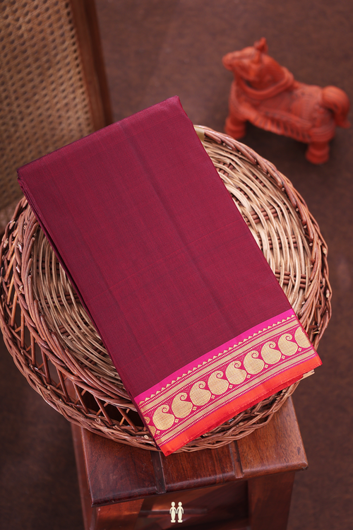 Kanchipuram Silk Saree In Maroon With Paisley Border