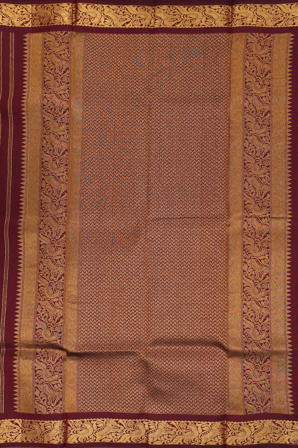 Kanchipuram Silk Saree In Maroon With Paisley Buttas