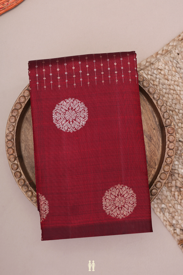 Kanchipuram Silk Saree In Maroon With Stripes Design