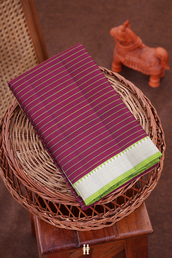Kanchipuram Silk Saree In Maroon With Stripes Design
