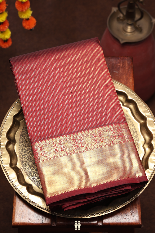 Kanchipuram Silk Saree In Maroon With Stripes Design