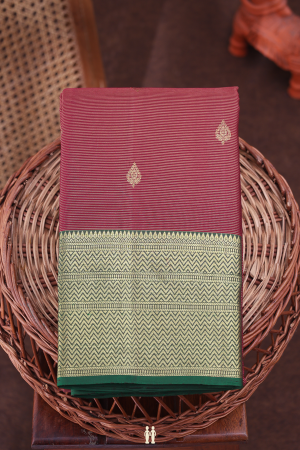 Kanchipuram Silk Saree In Maroon With Stripes Design