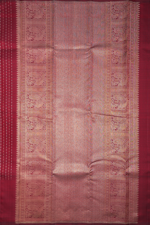 Kanchipuram Silk Saree In Maroon With Stripes Design