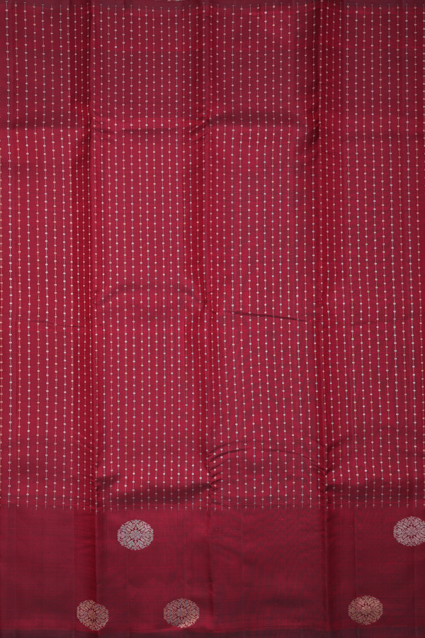 Kanchipuram Silk Saree In Maroon With Stripes Design