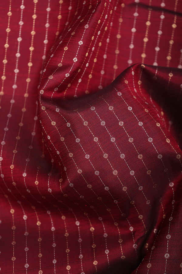 Kanchipuram Silk Saree In Maroon With Stripes Design