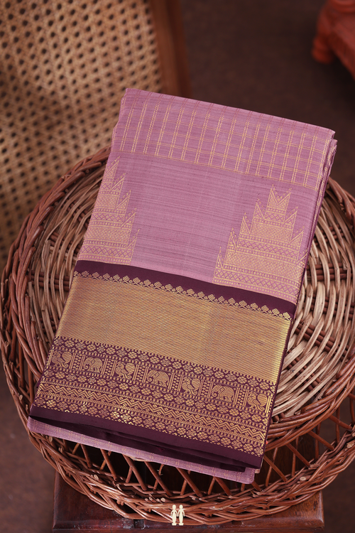 Kanchipuram Silk Saree In Mauve With Checks Design