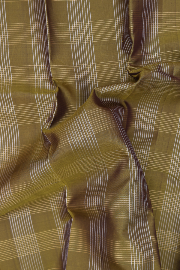 Kanchipuram Silk Saree In Mehendi Green With Checks Design