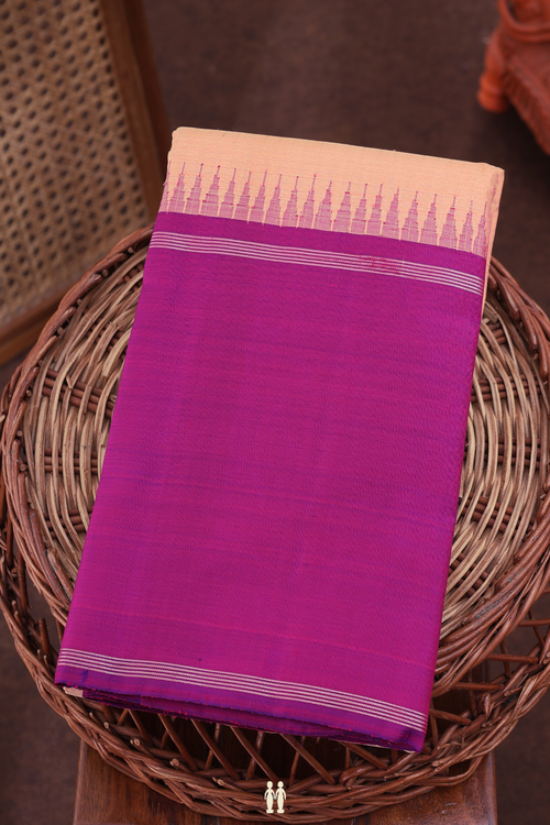 Kanchipuram Silk Saree In Melon Orange With Checks Design