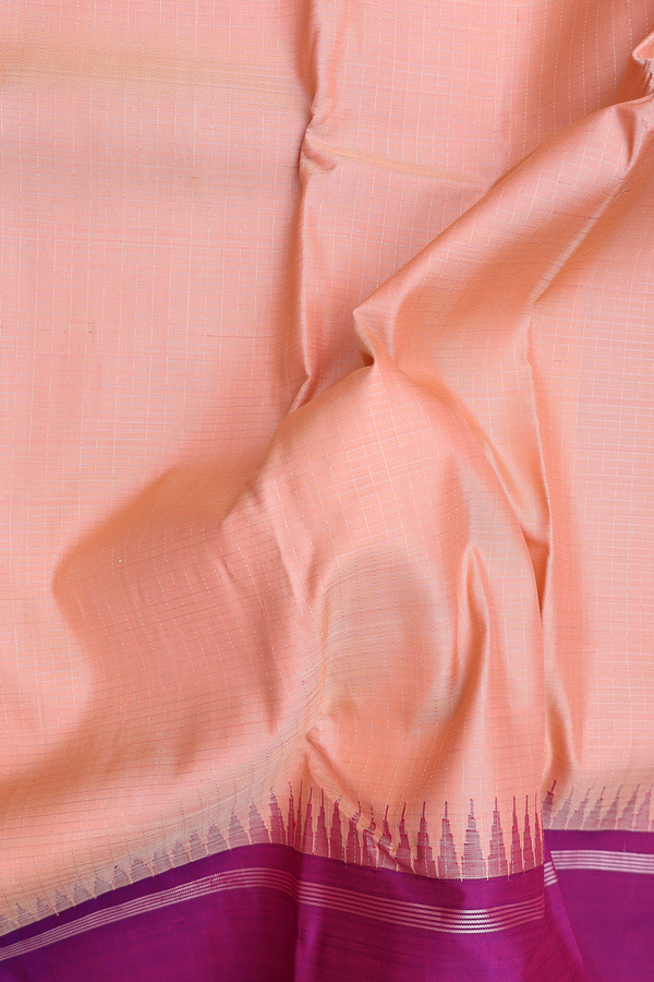 Kanchipuram Silk Saree In Melon Orange With Checks Design