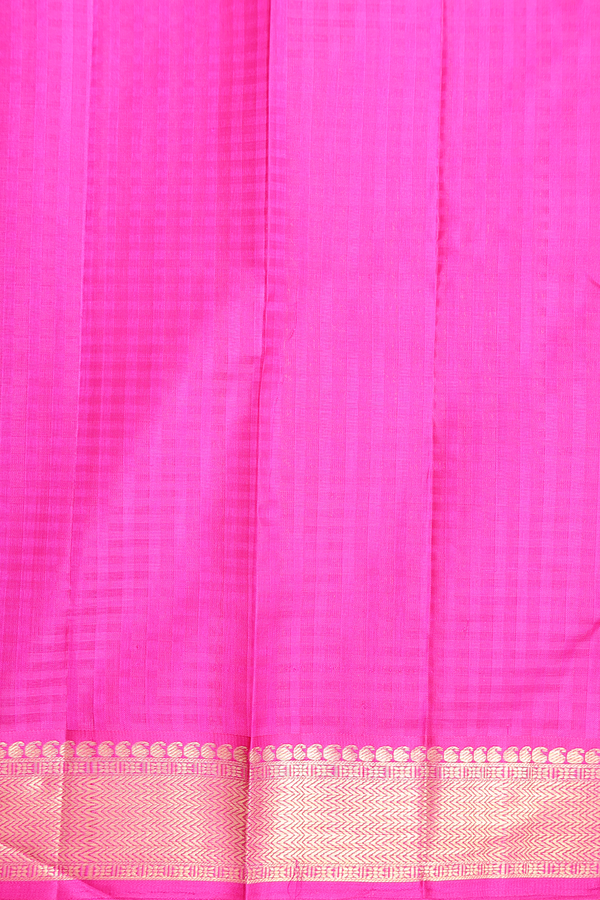 Kanchipuram Silk Saree In Saffron Yellow Checks Along Buttas