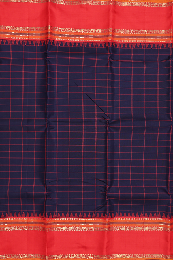 Kanchipuram Silk Saree In Midnight Blue With Checks Design