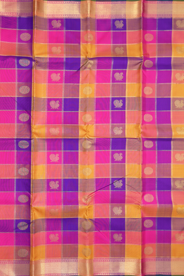 Kanchipuram Silk Saree In Multicolor With Checks Design
