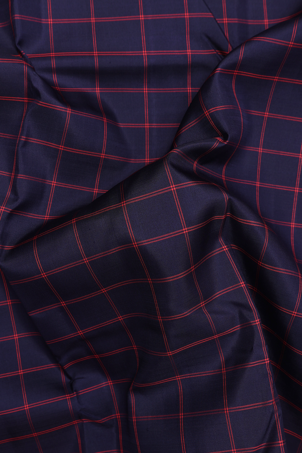 Kanchipuram Silk Saree In Midnight Blue With Checks Design