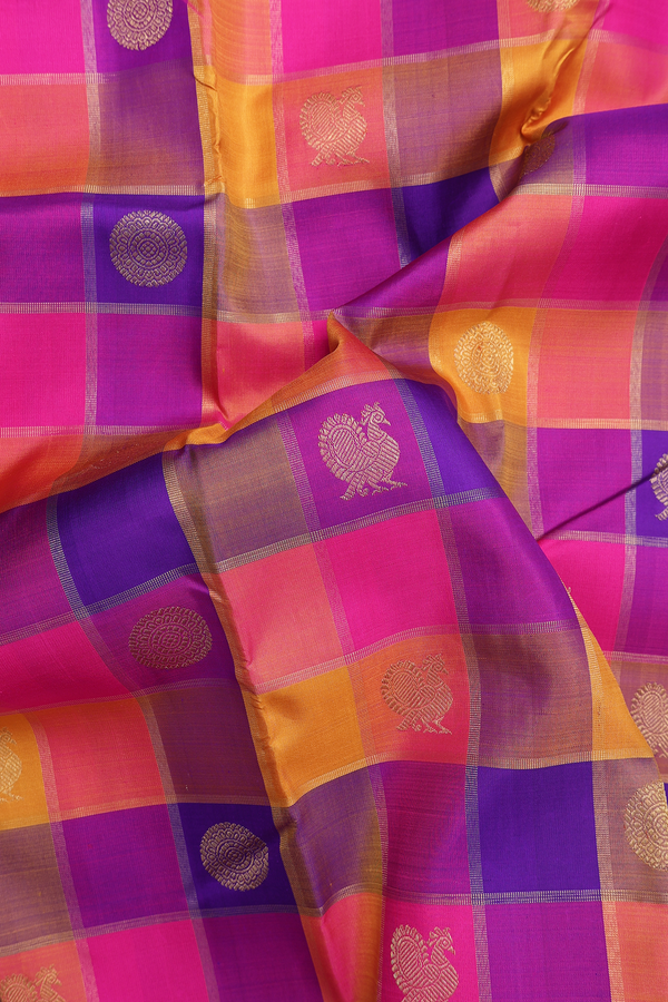 Kanchipuram Silk Saree In Multicolor With Checks Design
