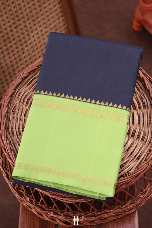 Kanchipuram Silk Saree In Midnight Blue With Contrast Border