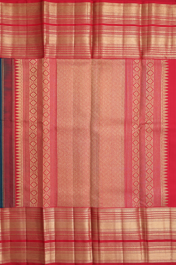 Kanchipuram Silk Saree In Midnight Green With Floral Buttas