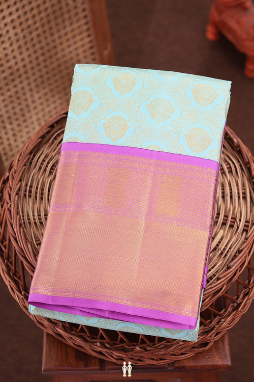 Kanchipuram Silk Saree In Mint Blue With Brocade Design