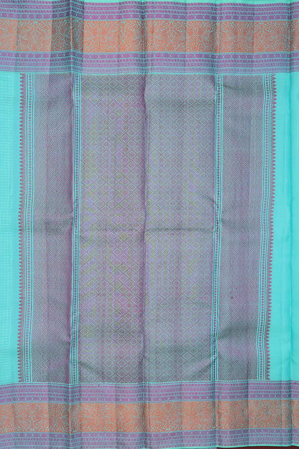 Kanchipuram Silk Saree In Mint Blue With Checks Design