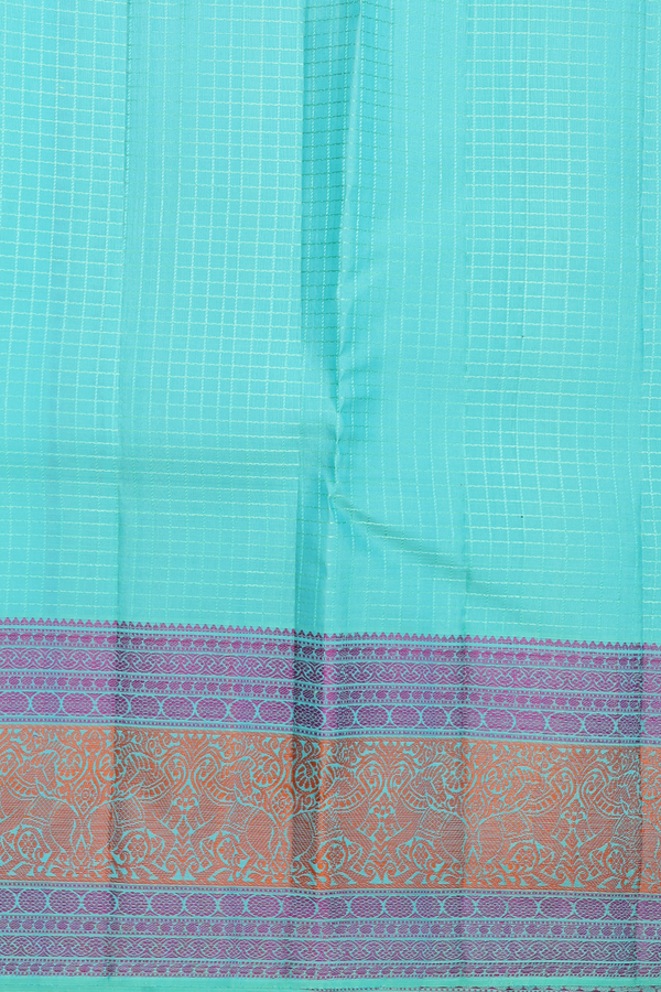 Kanchipuram Silk Saree In Mint Blue With Checks Design