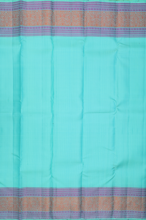 Kanchipuram Silk Saree In Mint Blue With Checks Design
