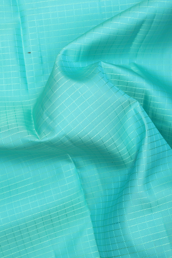 Kanchipuram Silk Saree In Mint Blue With Checks Design