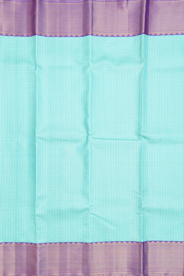 Kanchipuram Silk Saree In Mint Blue With Checks Design