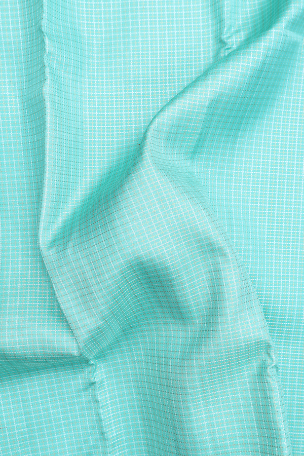 Kanchipuram Silk Saree In Mint Blue With Checks Design