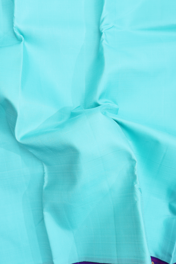 Kanchipuram Silk Saree In Mint Blue With Contrast Border