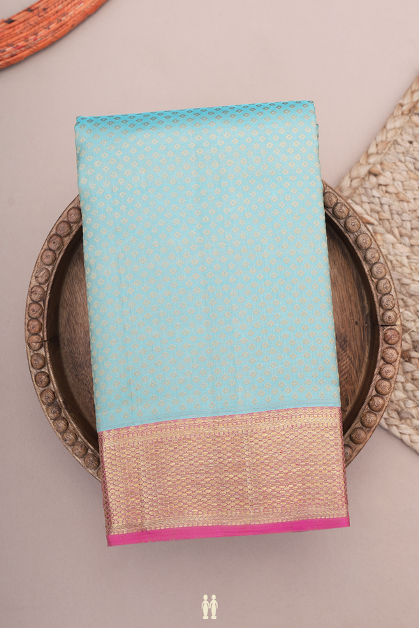 Kanchipuram Silk Saree In Mint Blue With Jacquard Pattern