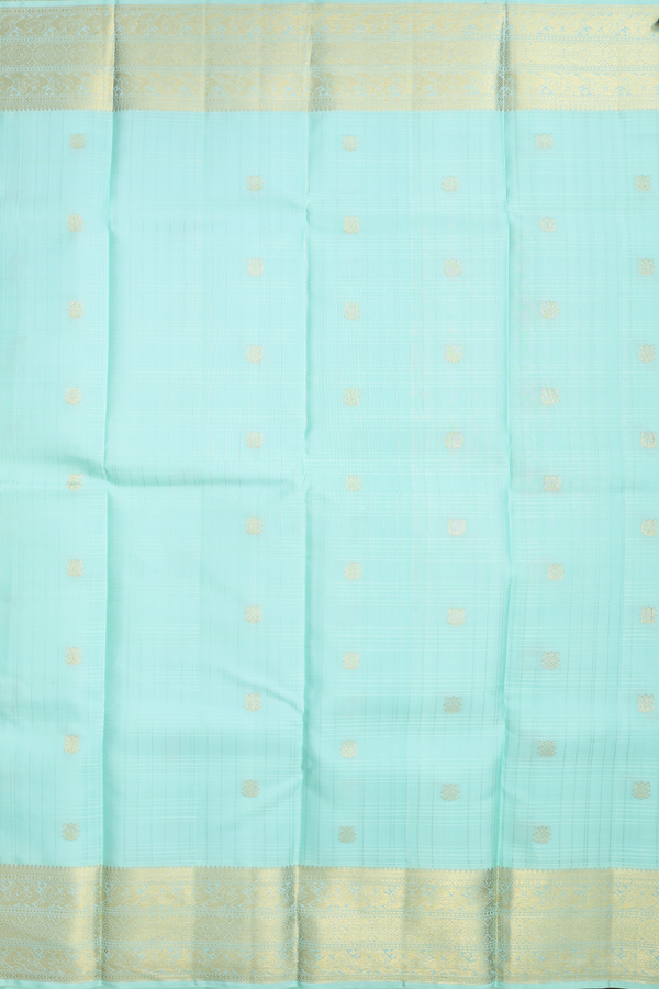 Kanchipuram Silk Saree In Mint Green Checks With Buttas
