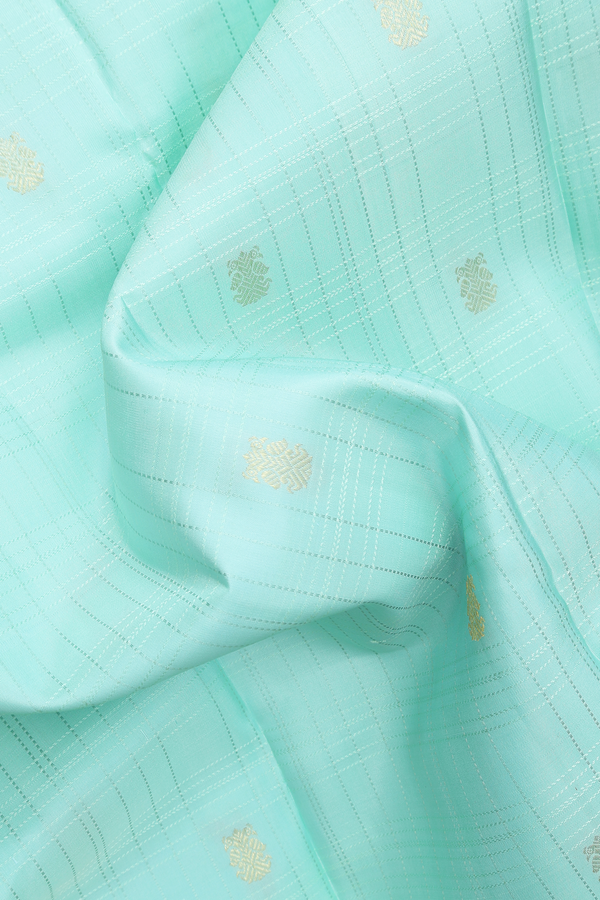Kanchipuram Silk Saree In Mint Green Checks With Buttas