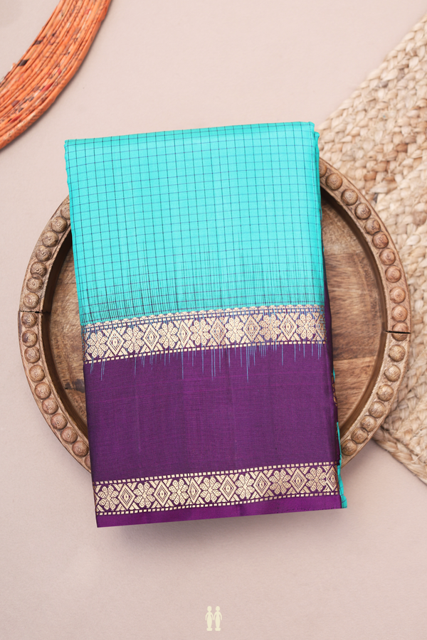 Kanchipuram Silk Saree In Mint Green With Checks Design