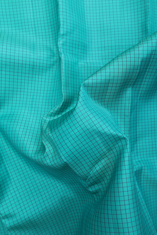 Kanchipuram Silk Saree In Mint Green With Checks Design