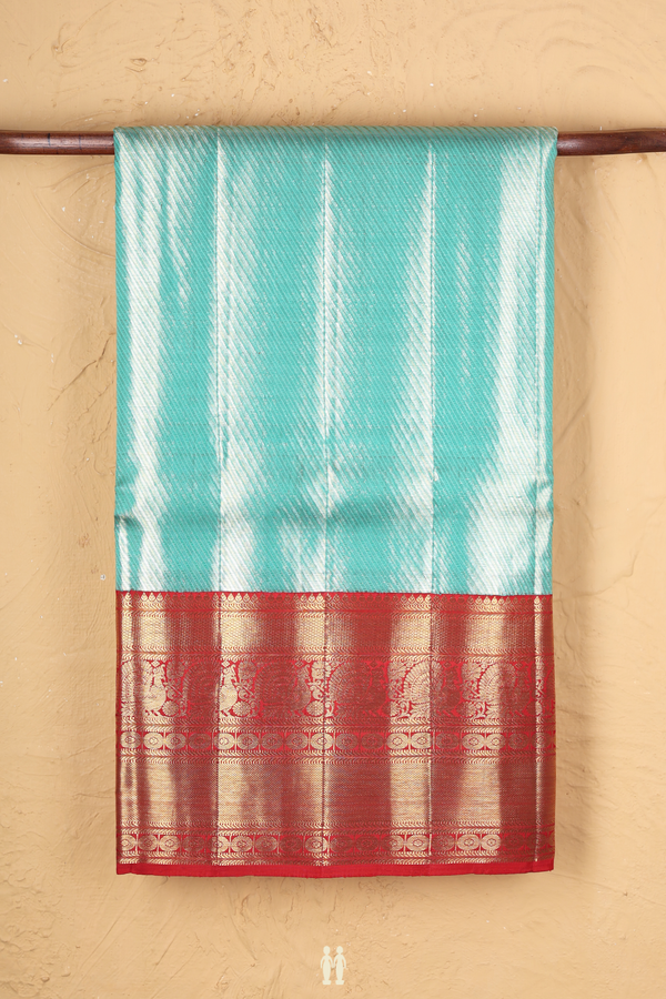 Kanchipuram Silk Saree Tissue Tiffany Blue With Diagonal Design