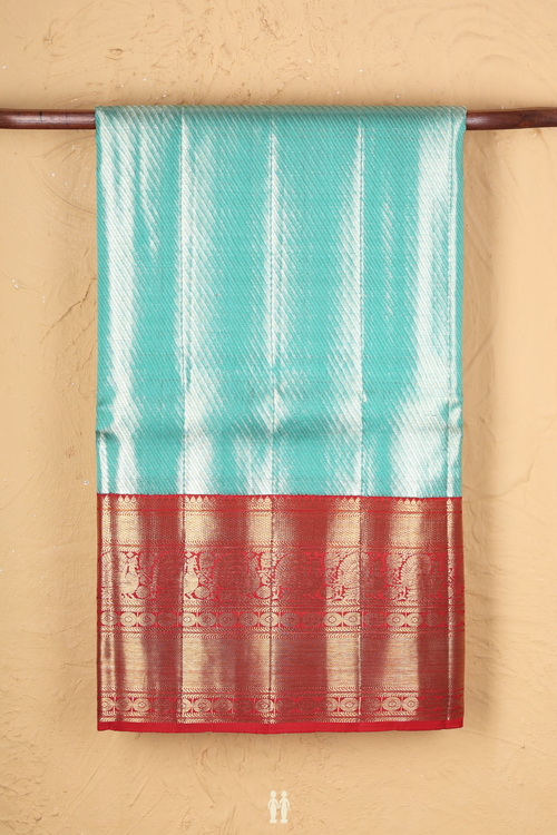 Kanchipuram Silk Saree Tissue Tiffany Blue With Diagonal Design
