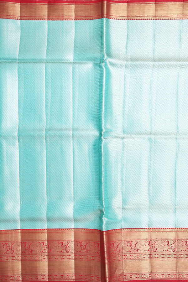 Kanchipuram Silk Saree Tissue Tiffany Blue With Diagonal Design